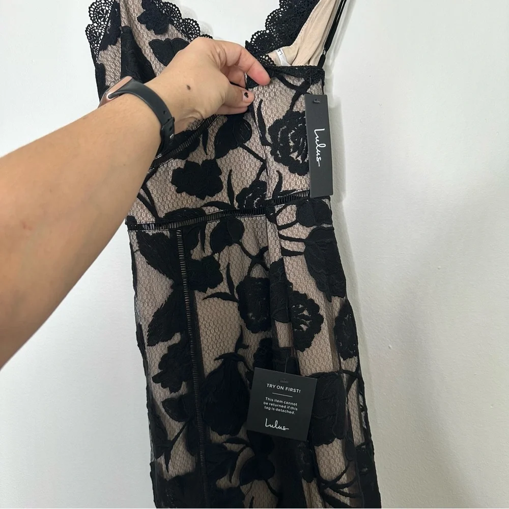 NEW Lulus Alluring Dream Black Floral Mesh Lace Trumpet Midi Dress - Picture 6 of 10